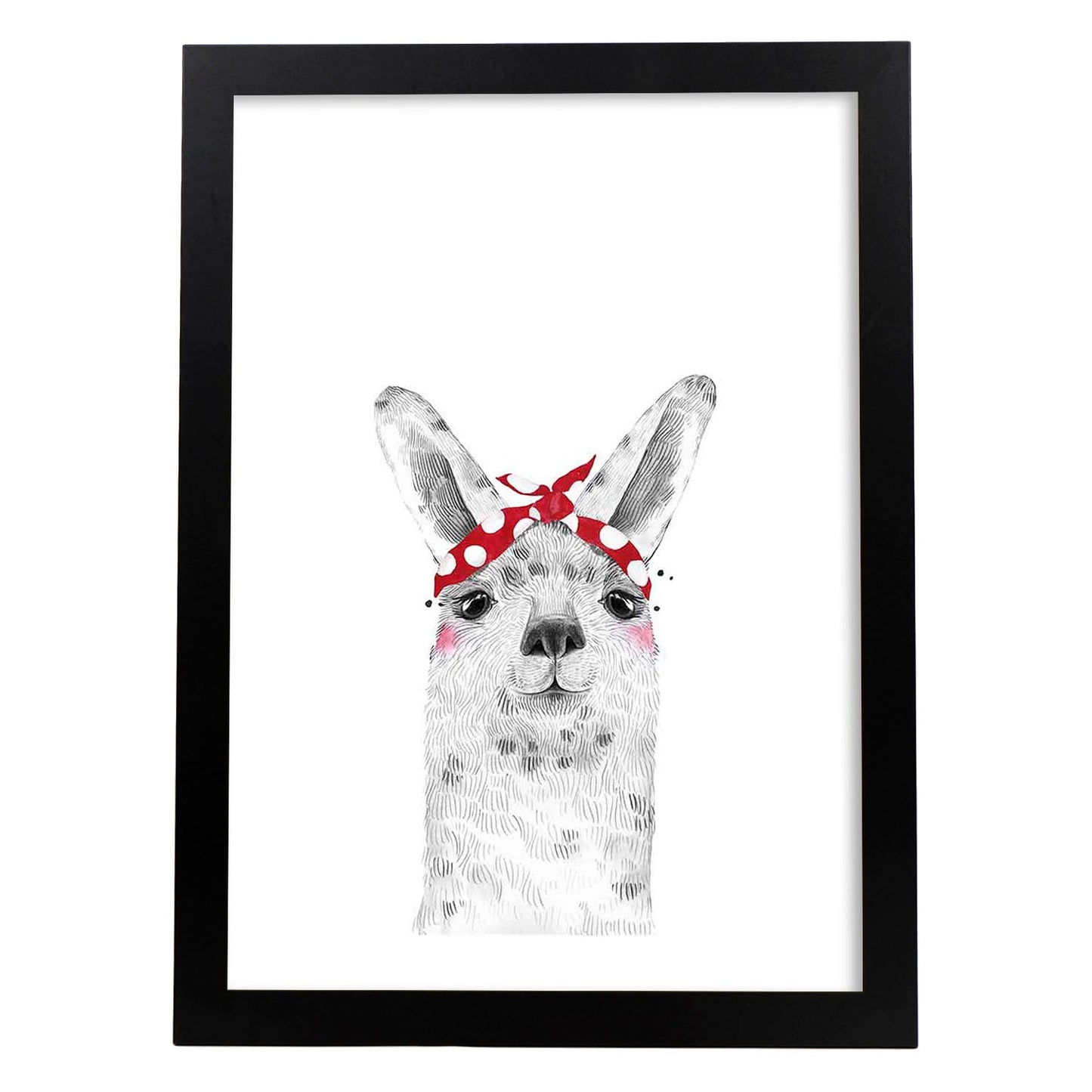 Lámina infantil Alpaca con pañuelo rojo en la cabeza Poster de animales en-Artwork-Nacnic-A3-Marco Negro-Nacnic Estudio SL