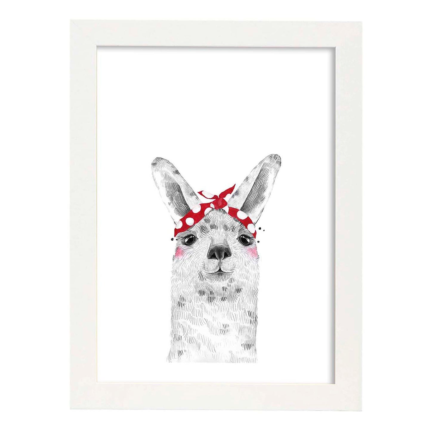 Lámina infantil Alpaca con pañuelo rojo en la cabeza Poster de animales en-Artwork-Nacnic-A4-Marco Blanco-Nacnic Estudio SL
