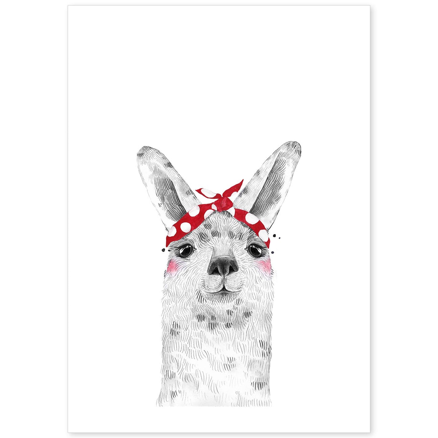 Lámina infantil Alpaca con pañuelo rojo en la cabeza Poster de animales en-Artwork-Nacnic-A4-Sin marco-Nacnic Estudio SL