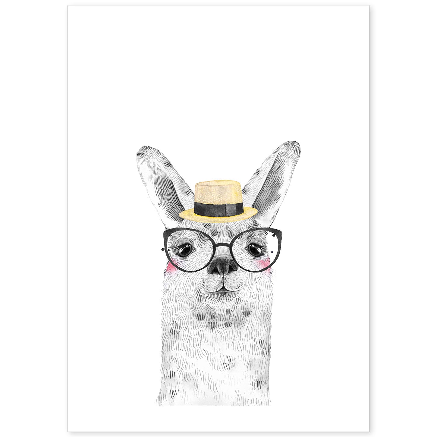 Lámina infantil Alpaca con sombrero de paja y gafas Poster de animales en-Artwork-Nacnic-A4-Sin marco-Nacnic Estudio SL
