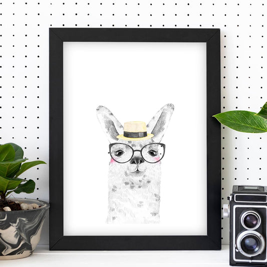 Lámina infantil Alpaca con sombrero de paja y gafas Poster de animales en-Artwork-Nacnic-Nacnic Estudio SL
