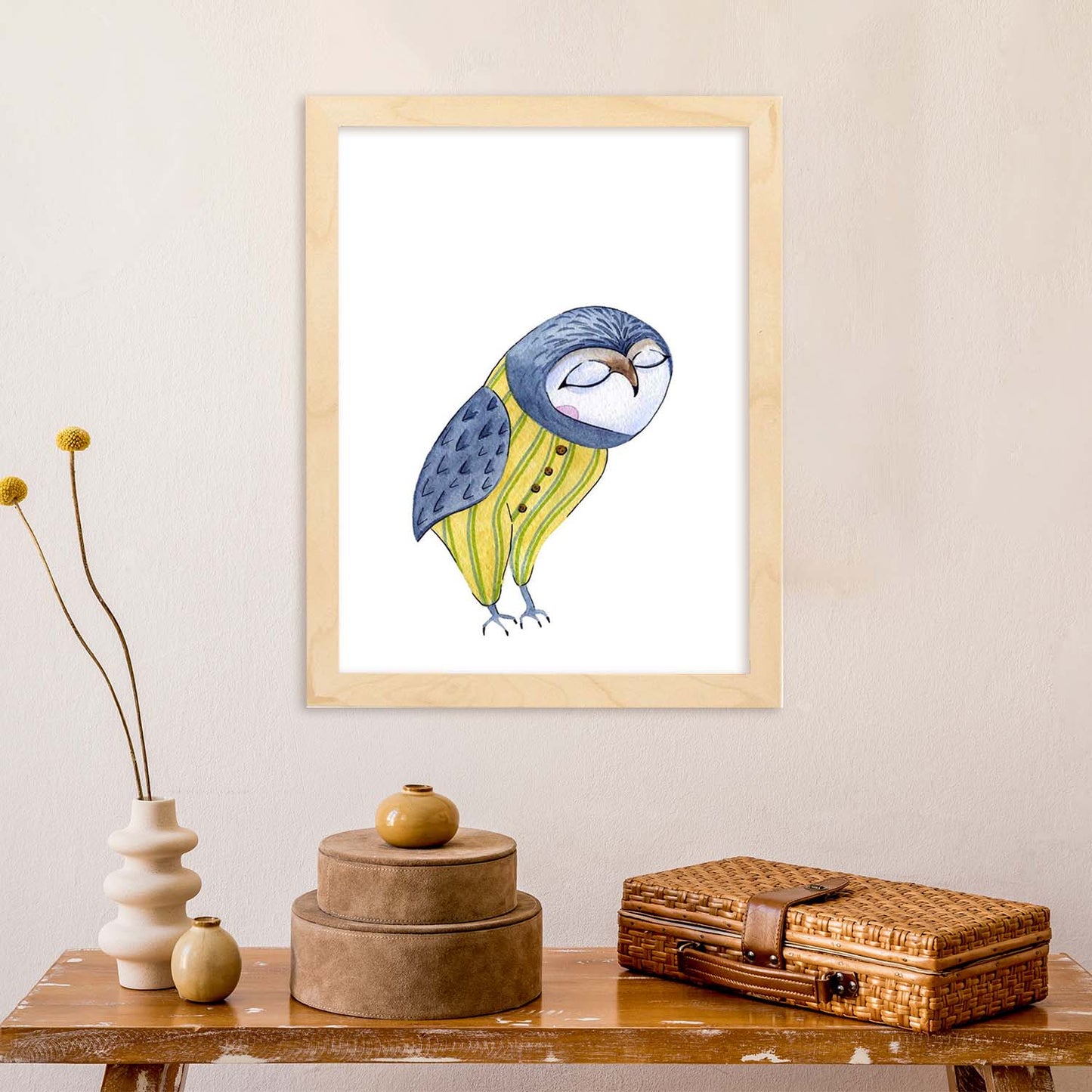 Lámina infantil Buho azul y amarillo Poster animales infantiles-Artwork-Nacnic-Nacnic Estudio SL