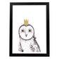 Lámina infantil Buho bebe con corona dorada Poster animales infantiles-Artwork-Nacnic-A4-Marco Negro-Nacnic Estudio SL