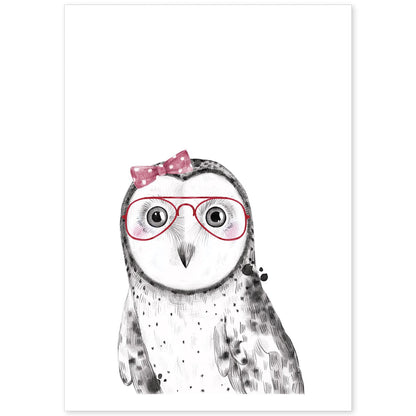 Lámina infantil Buho bebe con gafas y lazo Poster animales infantiles-Artwork-Nacnic-A4-Sin marco-Nacnic Estudio SL