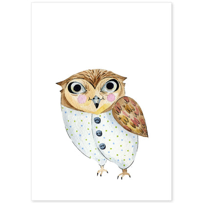 Lámina infantil Buho blanco y marron Poster animales infantiles-Artwork-Nacnic-A4-Sin marco-Nacnic Estudio SL