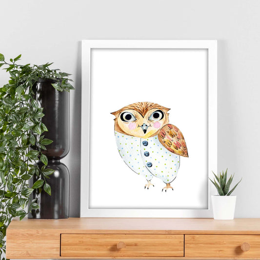 Lámina infantil Buho blanco y marron Poster animales infantiles-Artwork-Nacnic-Nacnic Estudio SL