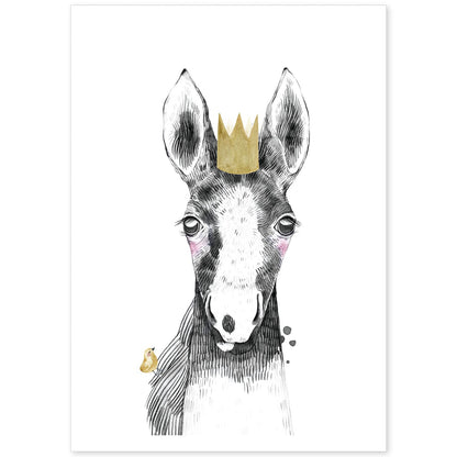 Lámina infantil Caballo bebe con corona dorada Poster aminales infantiles-Artwork-Nacnic-A4-Sin marco-Nacnic Estudio SL