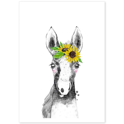 Lámina infantil Caballo bebe con flores Poster aminales infantiles-Artwork-Nacnic-A4-Sin marco-Nacnic Estudio SL