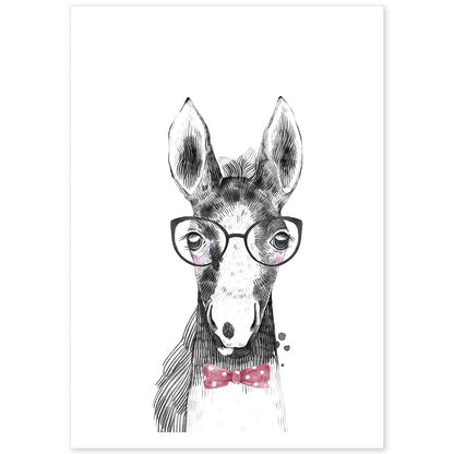 Lámina infantil Caballo bebe con gafas y pajarita Poster infantil-Artwork-Nacnic-A4-Sin marco-Nacnic Estudio SL