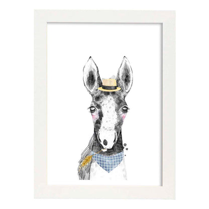 Lámina infantil Caballo bebe con sombrero y bandana Poster aminales infantiles-Artwork-Nacnic-A4-Marco Blanco-Nacnic Estudio SL