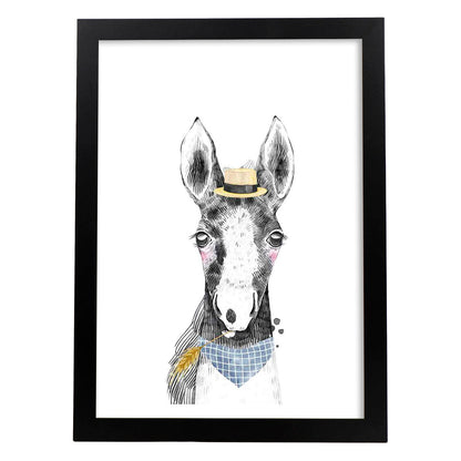 Lámina infantil Caballo bebe con sombrero y bandana Poster aminales infantiles-Artwork-Nacnic-A4-Marco Negro-Nacnic Estudio SL