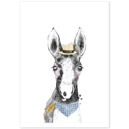 Lámina infantil Caballo bebe con sombrero y bandana Poster aminales infantiles-Artwork-Nacnic-A4-Sin marco-Nacnic Estudio SL