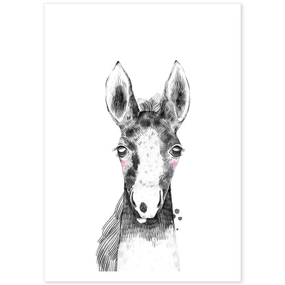 Lámina infantil Caballo bebe en blanco y negro poster animales infantiles-Artwork-Nacnic-A4-Sin marco-Nacnic Estudio SL
