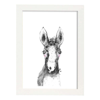 Lámina infantil Caballo bebe en blanco y negro Poster infantil-Artwork-Nacnic-A4-Marco Blanco-Nacnic Estudio SL