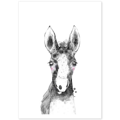 Lámina infantil Caballo bebe en blanco y negro Poster infantil-Artwork-Nacnic-A4-Sin marco-Nacnic Estudio SL