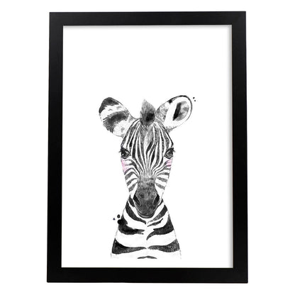Lámina infantil Cebra blanco y negro infantil Poster animales infantiles-Artwork-Nacnic-A4-Marco Negro-Nacnic Estudio SL