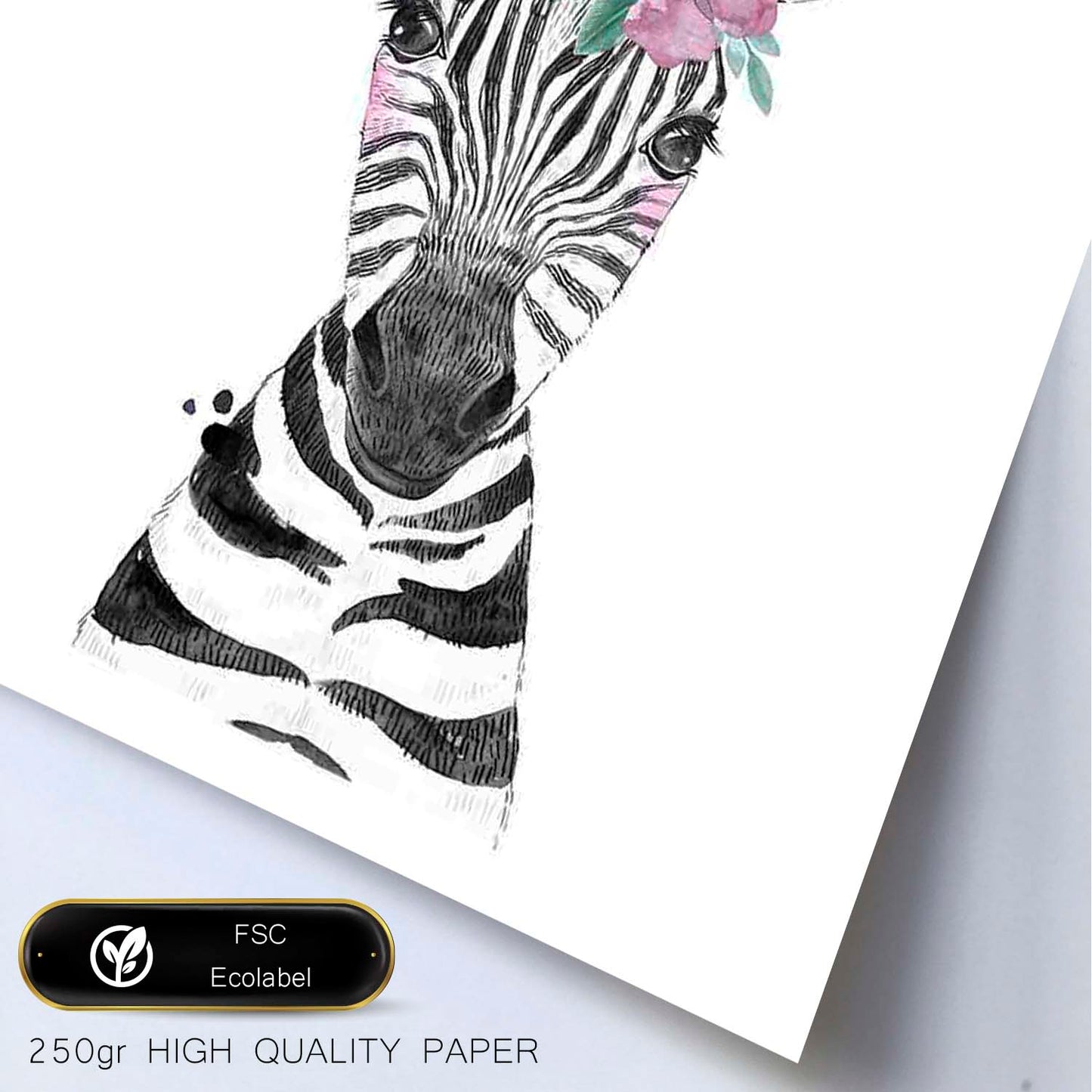 Lámina infantil Cebra infantil con flor en la cabeza Poster animales infantiles-Artwork-Nacnic-Nacnic Estudio SL