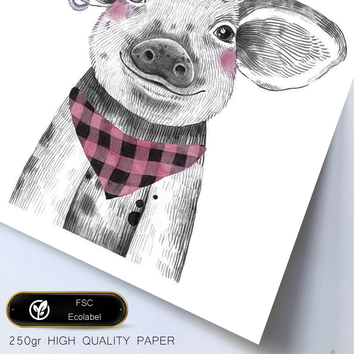 Lámina infantil Cerdo con bandana y pañuelo poster animales infantiles-Artwork-Nacnic-Nacnic Estudio SL