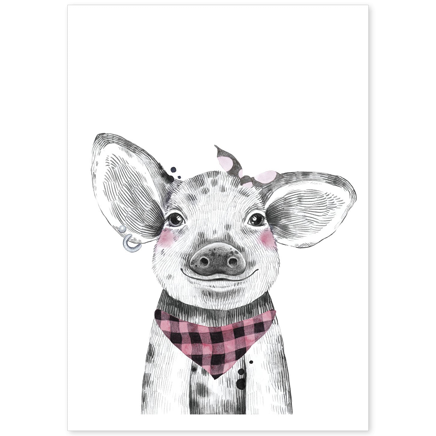 Lámina infantil Cerdo con bandana y pañuelo poster animales infantiles-Artwork-Nacnic-A4-Sin marco-Nacnic Estudio SL