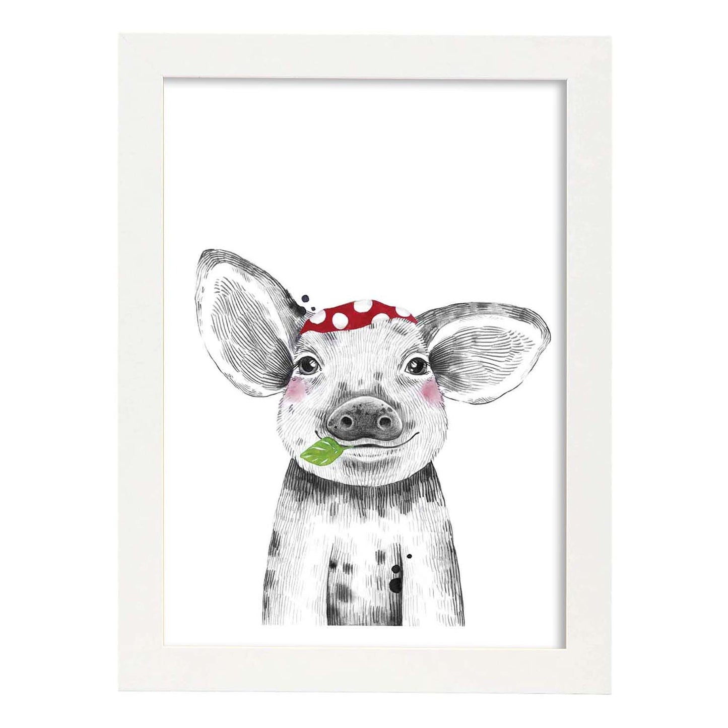 Lámina infantil Cerdo con pañuelo rojo poster animales infantiles-Artwork-Nacnic-A3-Marco Blanco-Nacnic Estudio SL