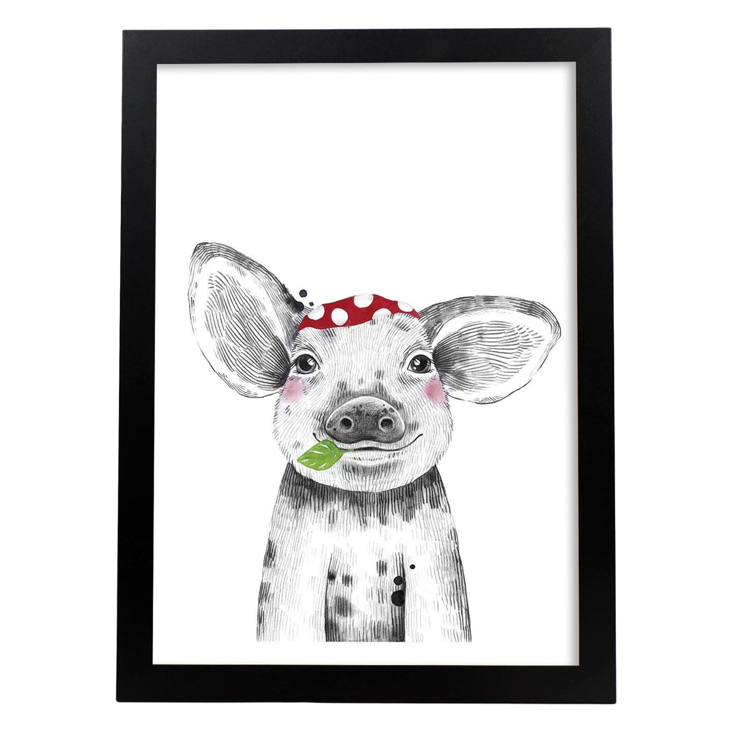 Lámina infantil Cerdo con pañuelo rojo poster animales infantiles-Artwork-Nacnic-A3-Marco Negro-Nacnic Estudio SL