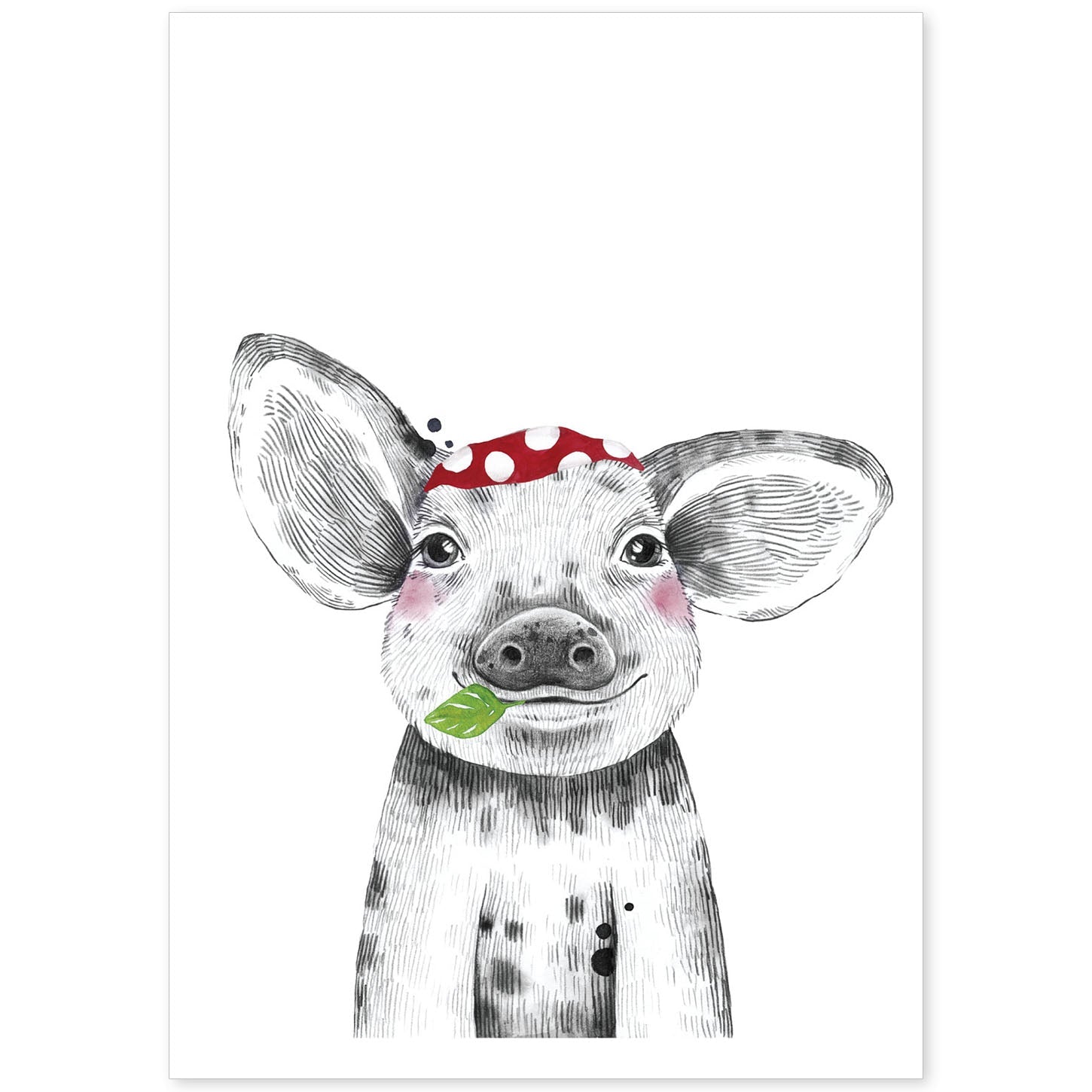 Lámina infantil Cerdo con pañuelo rojo poster animales infantiles-Artwork-Nacnic-A4-Sin marco-Nacnic Estudio SL
