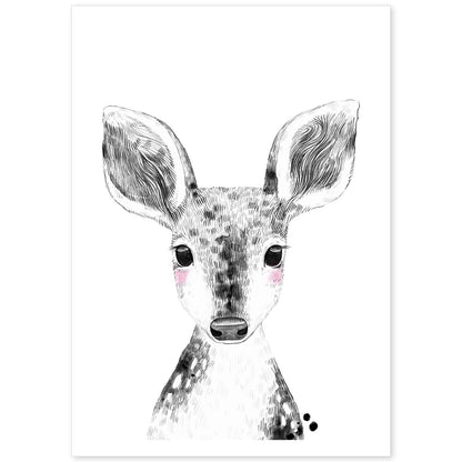Lámina infantil Ciervo bebe blanco y negro poster animales infantiles-Artwork-Nacnic-A4-Sin marco-Nacnic Estudio SL
