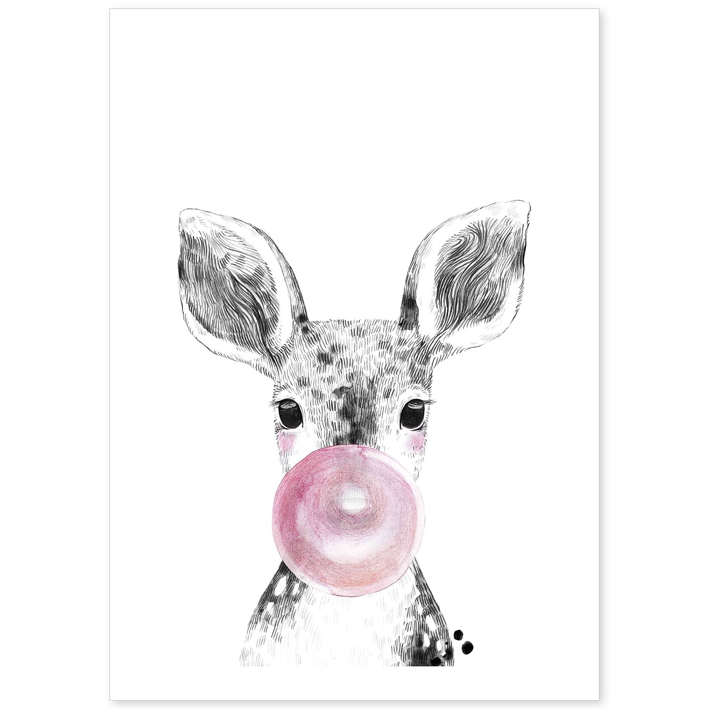 Lámina infantil Ciervo bebe con chicle rosa poster animales infantiles-Artwork-Nacnic-A4-Sin marco-Nacnic Estudio SL