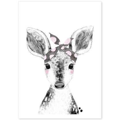 Lámina infantil Ciervo bebe con pañuelo en la cabeza poster animales infantiles-Artwork-Nacnic-A4-Sin marco-Nacnic Estudio SL