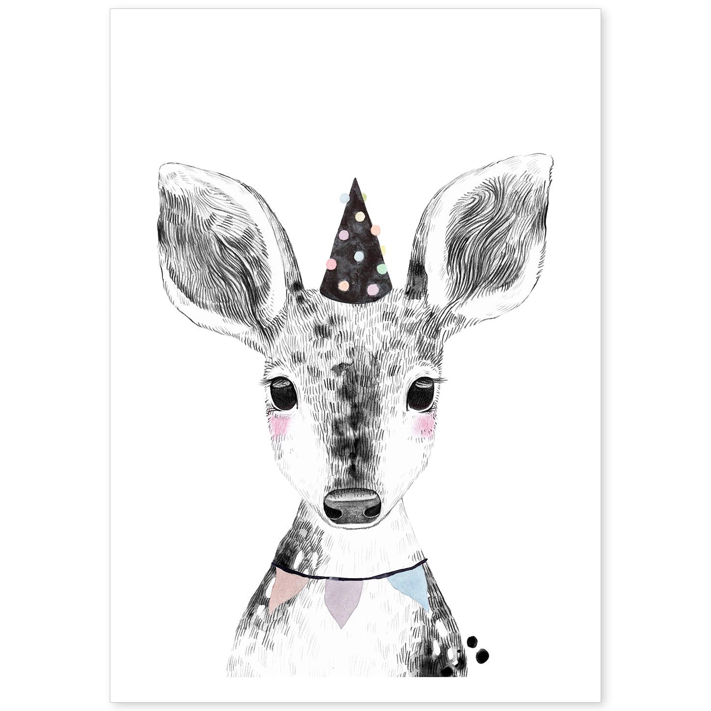 Lámina infantil Ciervo bebe de fiesta poster animales infantiles-Artwork-Nacnic-A4-Sin marco-Nacnic Estudio SL