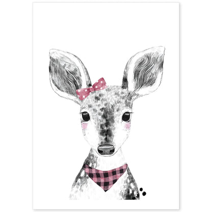 Lámina infantil Ciervo bebe pañuelo y lazo rosa poster animales infantiles-Artwork-Nacnic-A4-Sin marco-Nacnic Estudio SL
