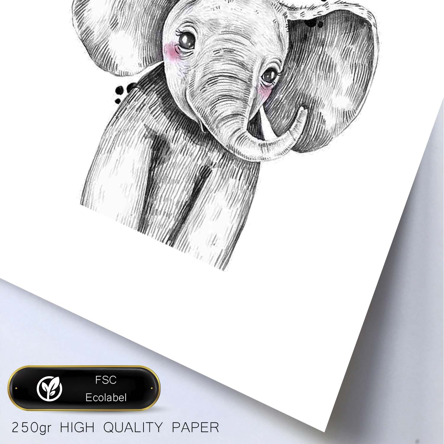 Lámina infantil Elefante infantil blanco y negro Poster animales infantiles-Artwork-Nacnic-Nacnic Estudio SL