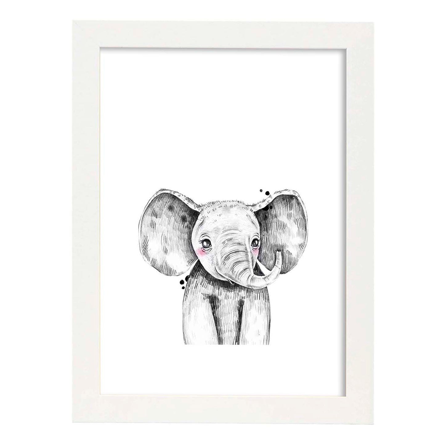 Lámina infantil Elefante infantil blanco y negro Poster animales infantiles-Artwork-Nacnic-A3-Marco Blanco-Nacnic Estudio SL
