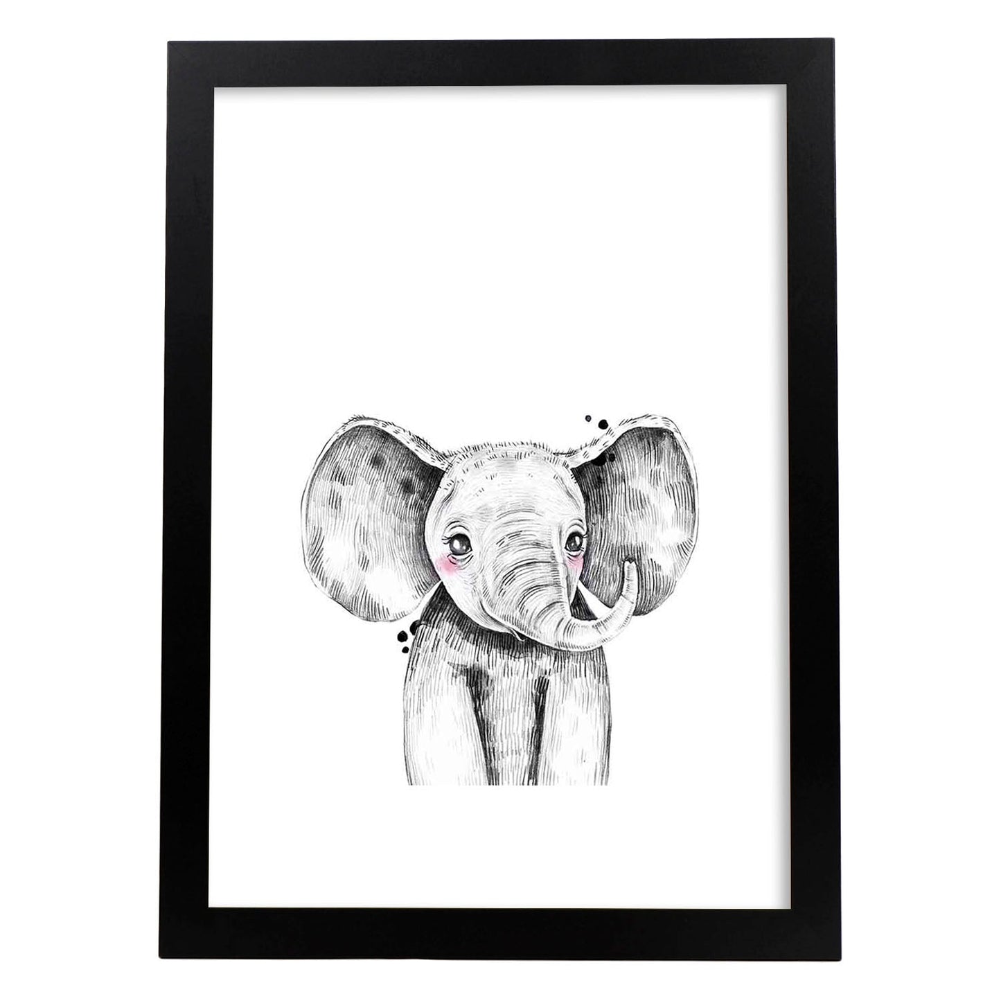 Lámina infantil Elefante infantil blanco y negro Poster animales infantiles-Artwork-Nacnic-A3-Marco Negro-Nacnic Estudio SL
