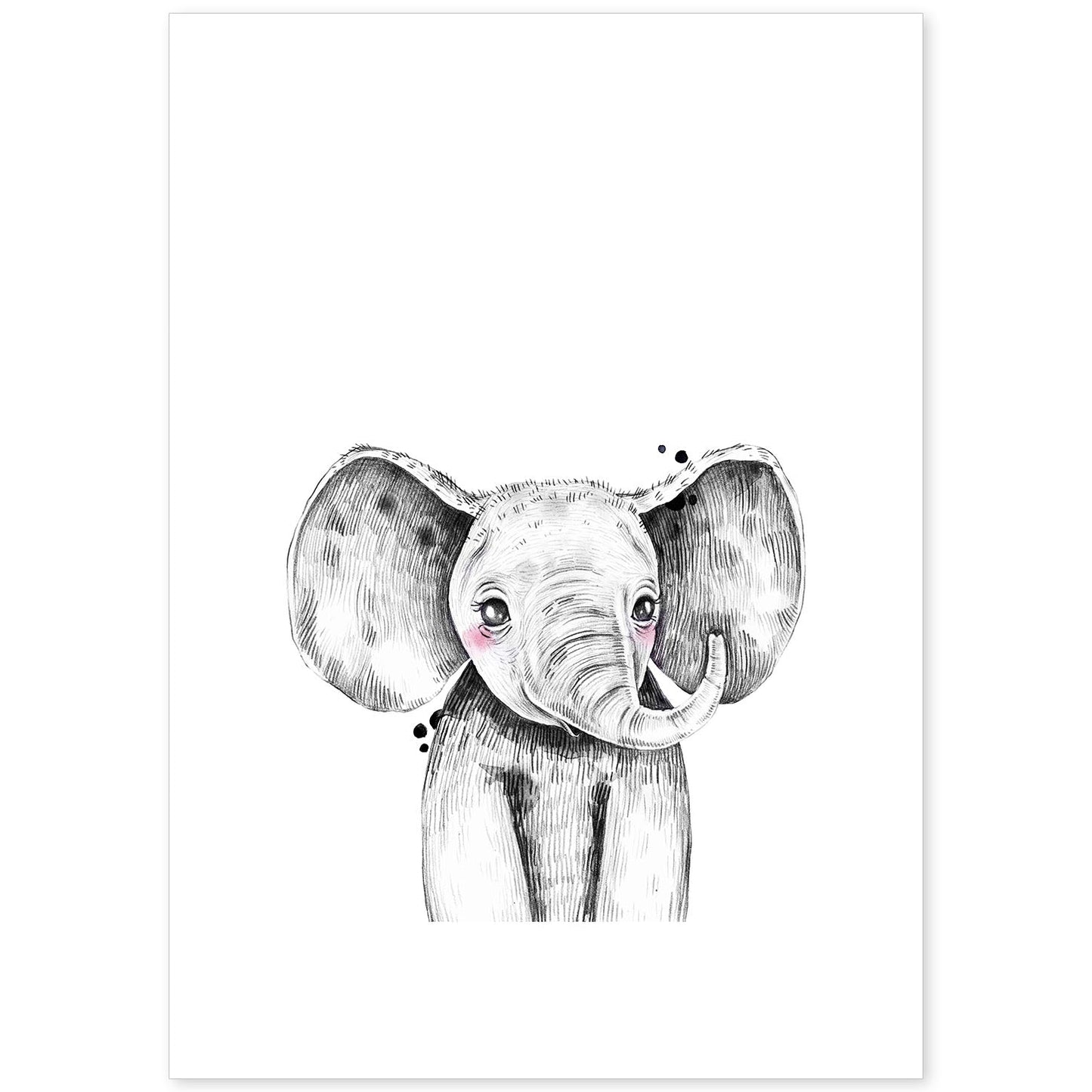 Lámina infantil Elefante infantil blanco y negro Poster animales infantiles-Artwork-Nacnic-A4-Sin marco-Nacnic Estudio SL
