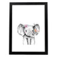 Lámina infantil Elefante infantil con flor y pajaro Poster animales infantiles-Artwork-Nacnic-A4-Marco Negro-Nacnic Estudio SL