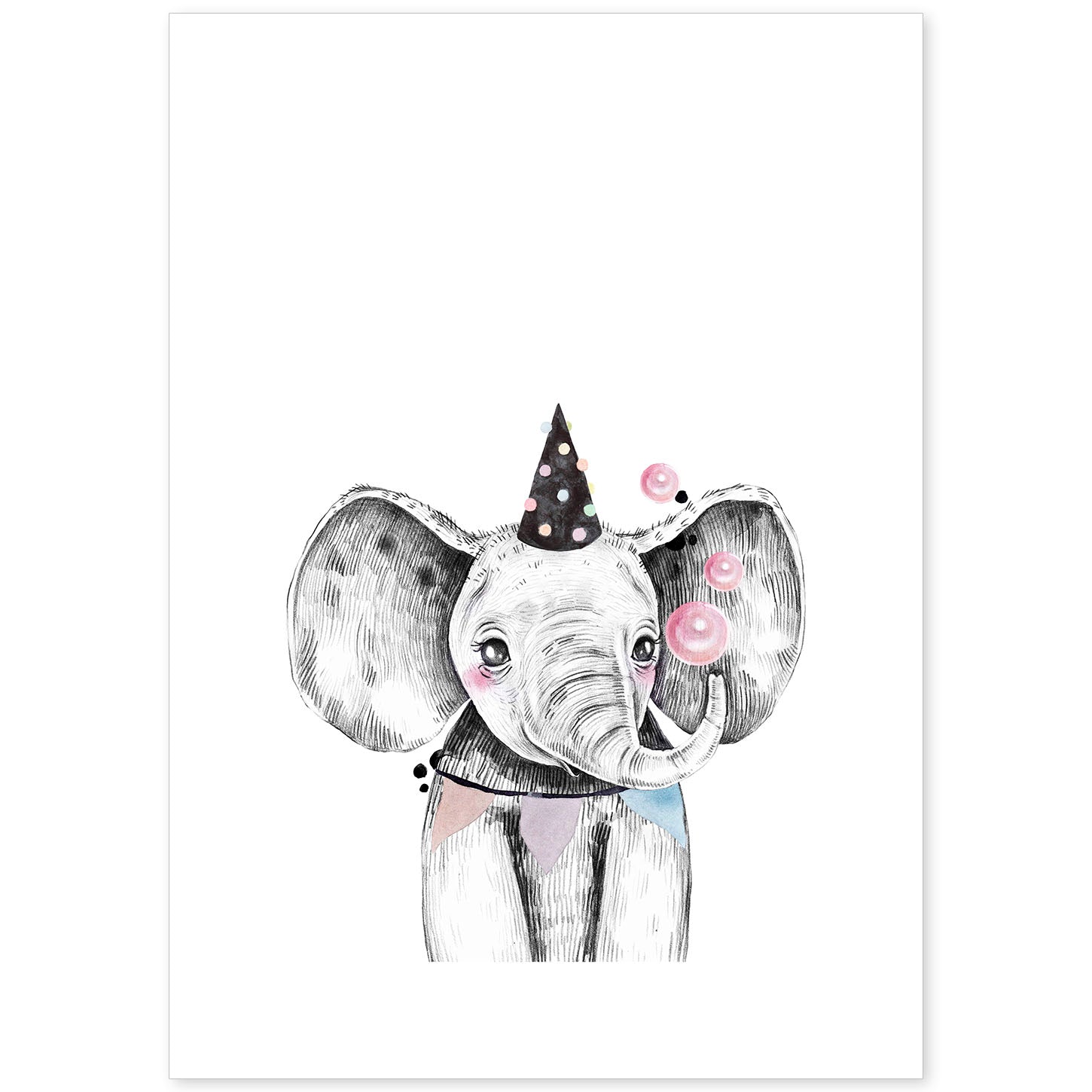 Lámina infantil Elefante infantil de fiesta Poster animales infantiles-Artwork-Nacnic-A4-Sin marco-Nacnic Estudio SL