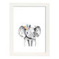 Lámina infantil Elefante infantil plumas en la cabeza Poster animales infantiles-Artwork-Nacnic-A3-Marco Blanco-Nacnic Estudio SL