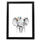 Lámina infantil Elefante infantil plumas en la cabeza Poster animales infantiles-Artwork-Nacnic-A3-Marco Negro-Nacnic Estudio SL