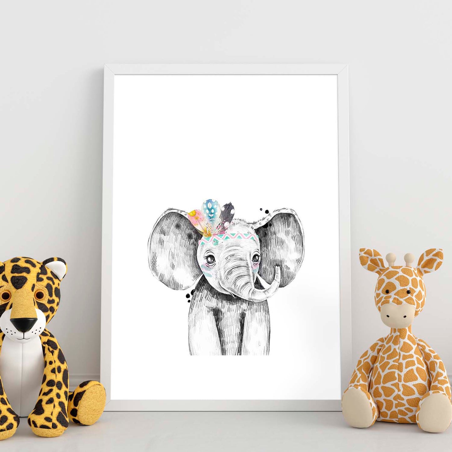 Lámina infantil Elefante infantil plumas en la cabeza Poster animales infantiles-Artwork-Nacnic-Nacnic Estudio SL