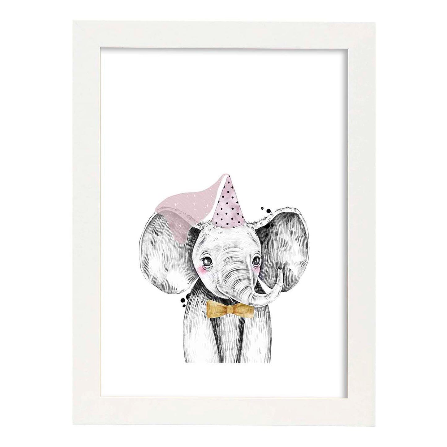Lámina infantil Elefante infantil princesa Poster animales infantiles-Artwork-Nacnic-A3-Marco Blanco-Nacnic Estudio SL