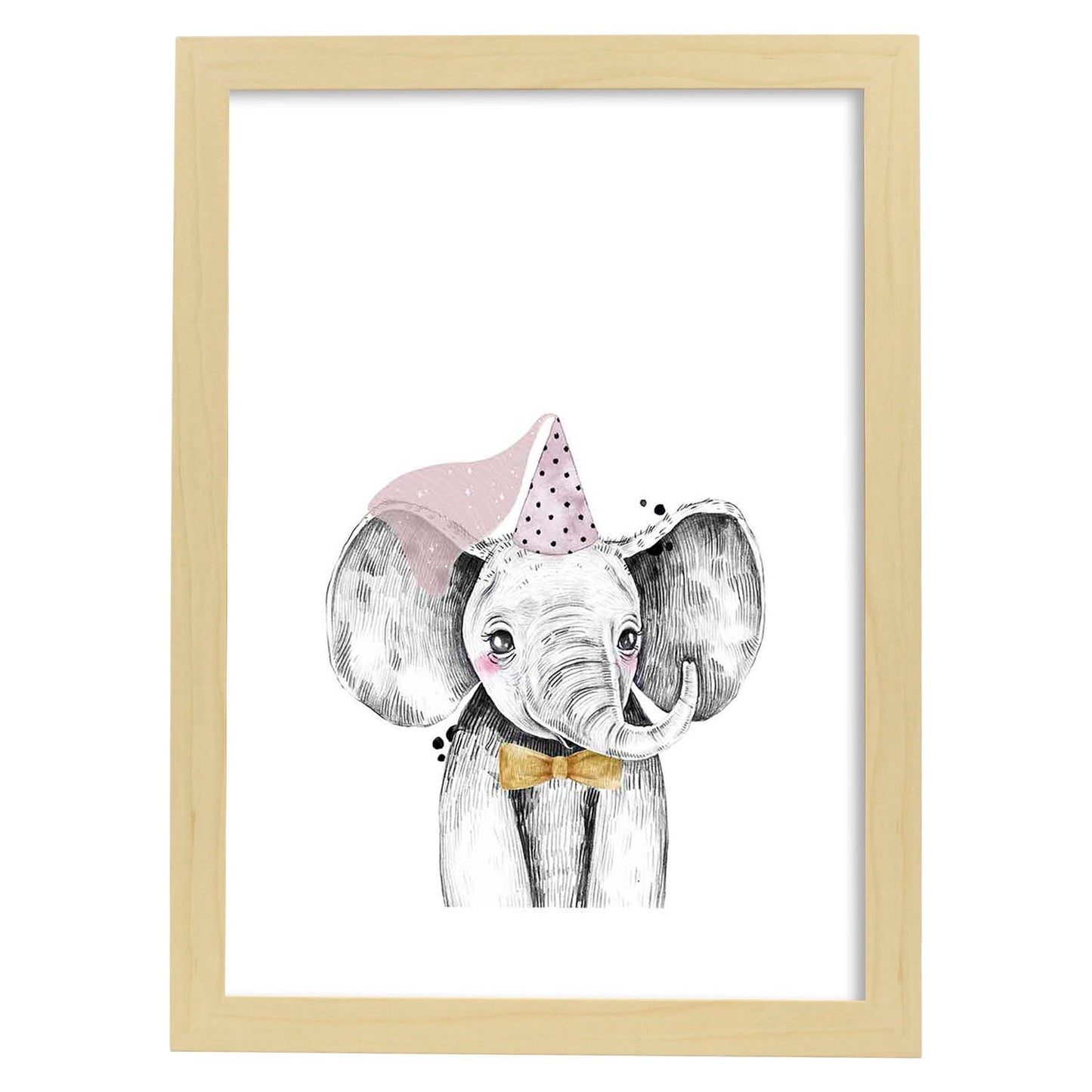 Lámina infantil Elefante infantil princesa Poster animales infantiles-Artwork-Nacnic-A3-Marco Madera clara-Nacnic Estudio SL
