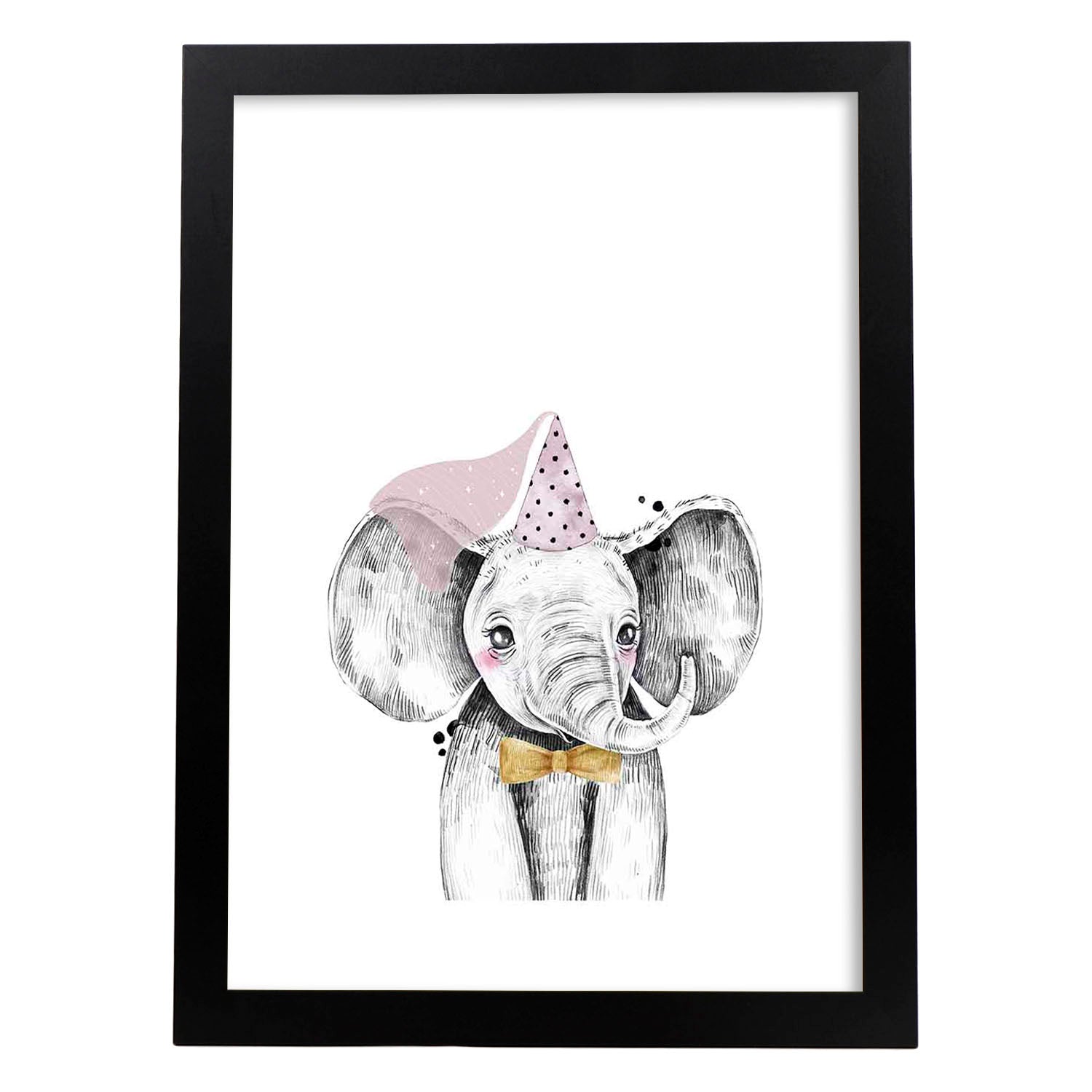 Lámina infantil Elefante infantil princesa Poster animales infantiles-Artwork-Nacnic-A3-Marco Negro-Nacnic Estudio SL