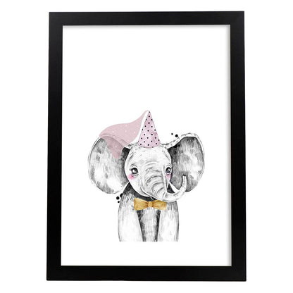 Lámina infantil Elefante infantil princesa Poster animales infantiles-Artwork-Nacnic-A4-Marco Negro-Nacnic Estudio SL