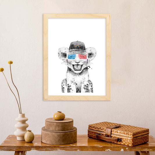 Lámina infantil Leon infantil con gorra y gafas 3D poster animales infantiles-Artwork-Nacnic-Nacnic Estudio SL