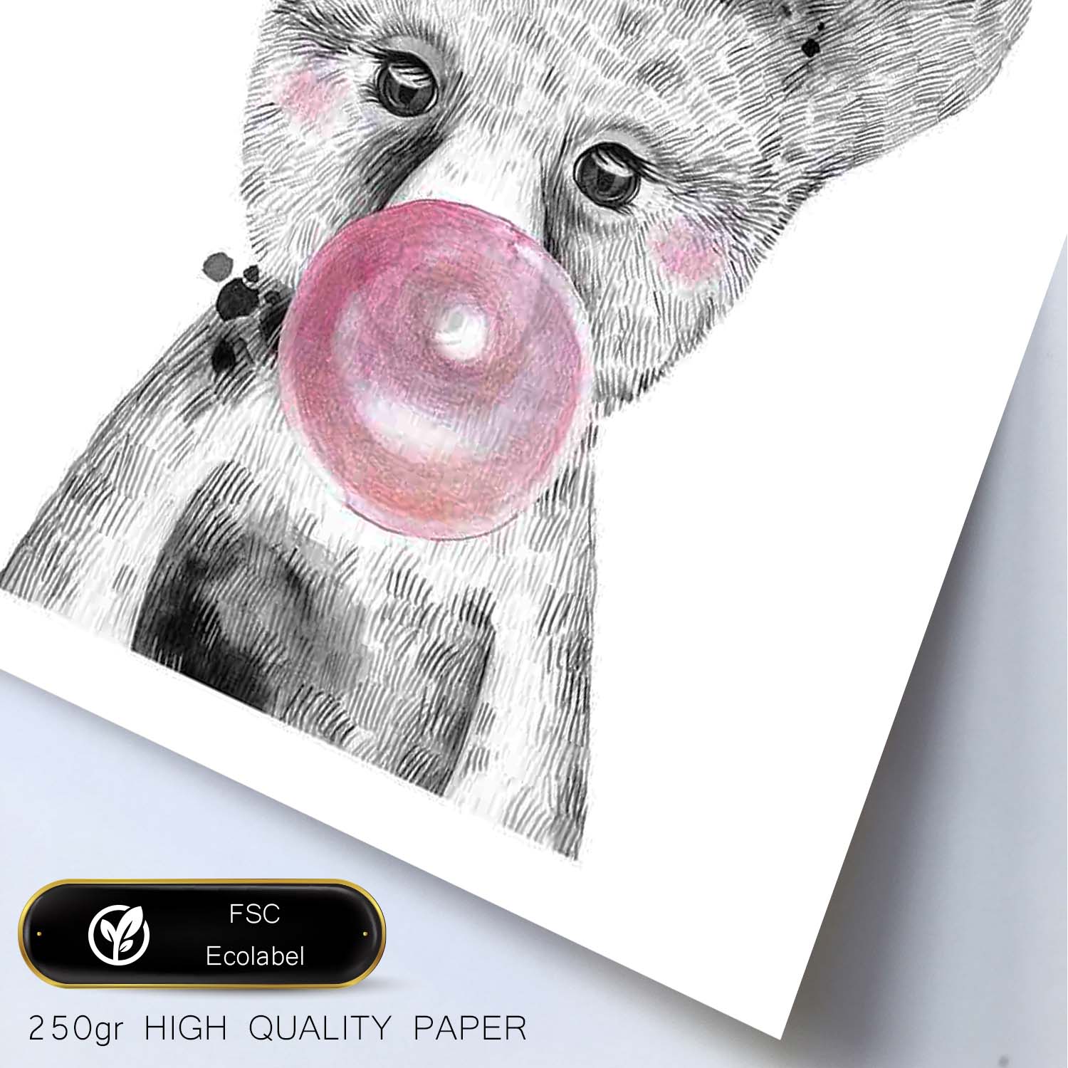 Lámina infantil Oso bebe con chicle rosa Poster animales infantiles-Artwork-Nacnic-Nacnic Estudio SL