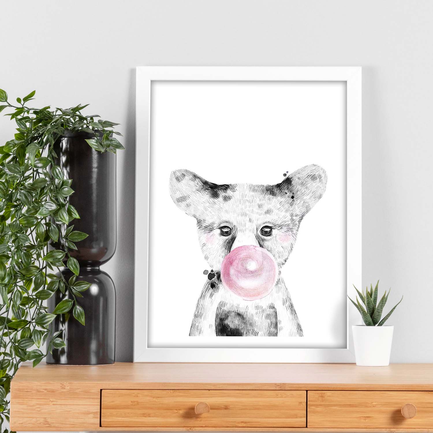 Lámina infantil Oso bebe con chicle rosa Poster animales infantiles-Artwork-Nacnic-Nacnic Estudio SL
