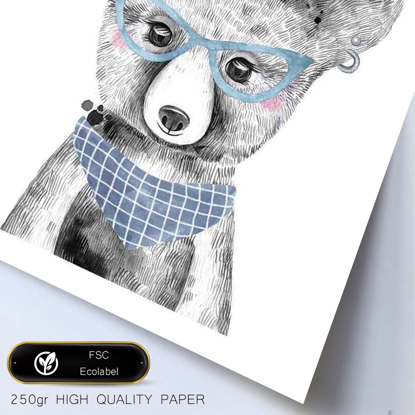 Lámina infantil Oso bebe con gafas azules y bandana Poster animales infantiles-Artwork-Nacnic-Nacnic Estudio SL