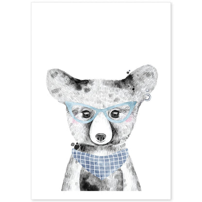 Lámina infantil Oso bebe con gafas azules y bandana Poster animales infantiles-Artwork-Nacnic-A4-Sin marco-Nacnic Estudio SL