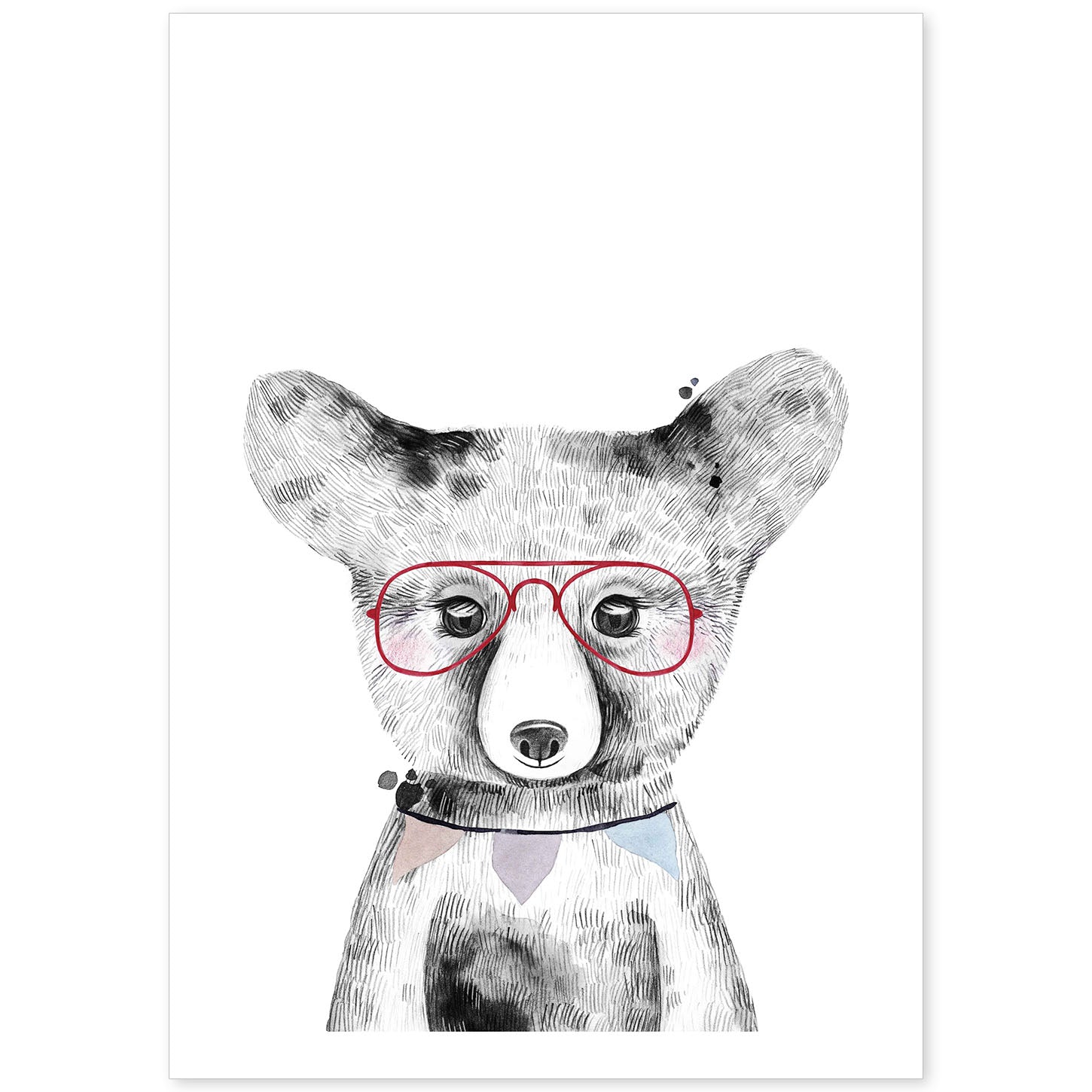 Lámina infantil Oso bebe con gafas rojas Poster animales infantiles-Artwork-Nacnic-A4-Sin marco-Nacnic Estudio SL